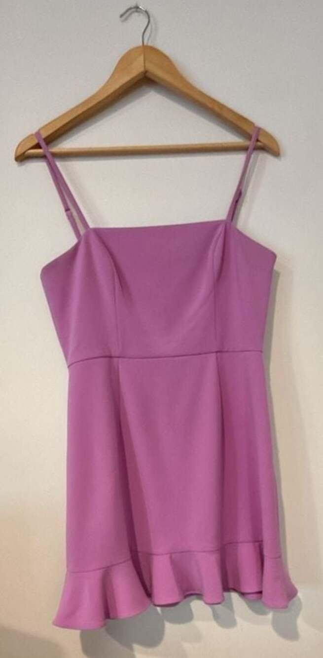 French Connection Whisper Frill Hem Stretch Mini Dress in Lilac